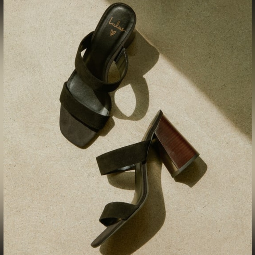Lulu's Black Suede Block Heel Sandals